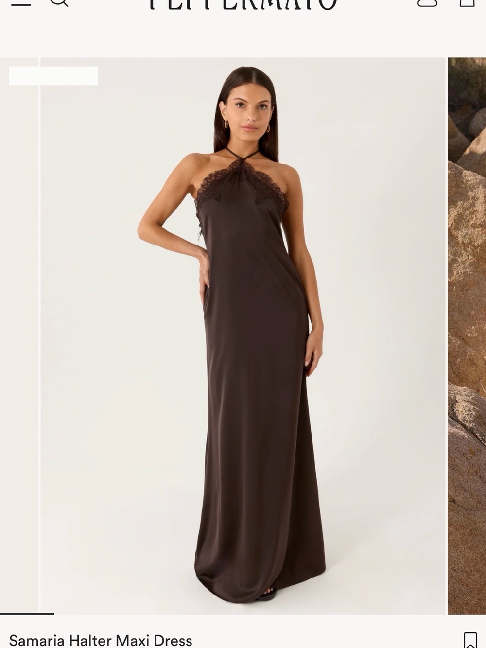 Peppermayo Samaria Halter Maxi Dress in Chocolate Brown